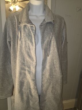 Light Gray Women’s Open-Front Hooded Coat